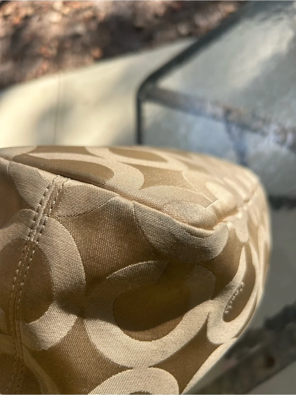 Coach 20481 Signature Jacquard Metallic Gold Chain Strap Tote Bag